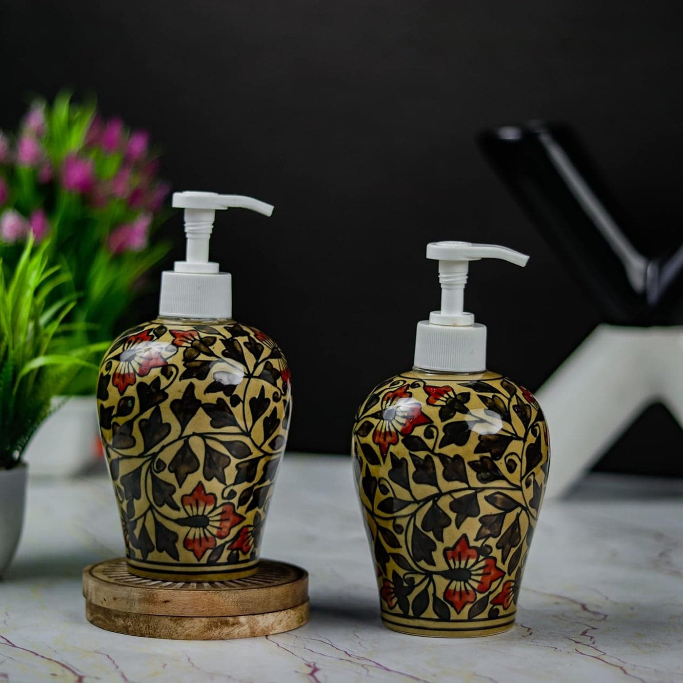 Kaolinite Ceramic Liquid Soap DispenserHandwash BottleMultipurpose Liquid DispenserLiquid Dispenser Multicolor Pack of Two DOUl_5021