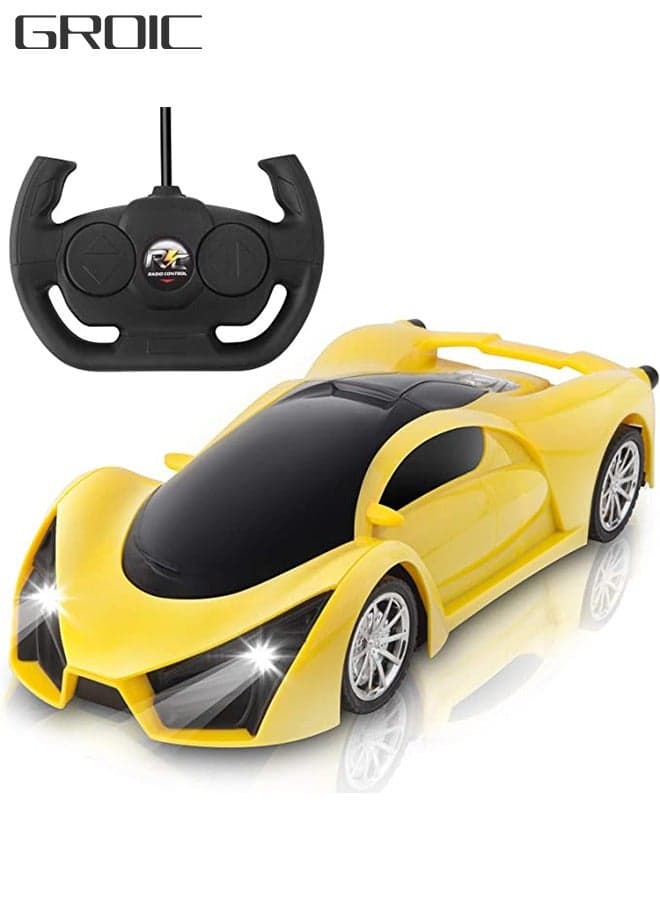USB Rechargeable Remote Control Cars - 1:16 Electric Sport Racing Toy Car Model Vehicle, 2.4Ghz RC Car with Light for Kids, Adults, Girls and Boys Holiday Ideas Gift-Yellow