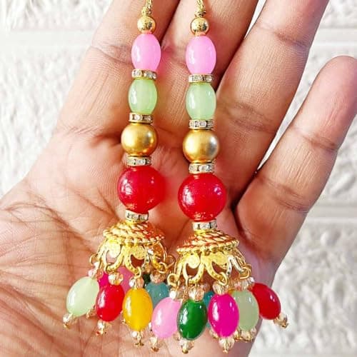 Adikala Craft Store Ethnic Multicolor Glass Beads Latkan Tassel Pack of 2 for Saree Pallu, Blouse, Suits, Dupatta, Lehenga Decor (Multi D2)