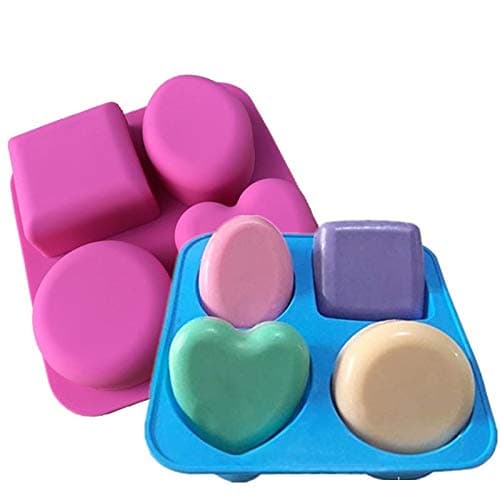 Inditradition Silicone 4 Cavity Silicon Soap Making Mould | 4 Shapes, Circle, Square, Oval and Heart (Random Colour, Multicolor)