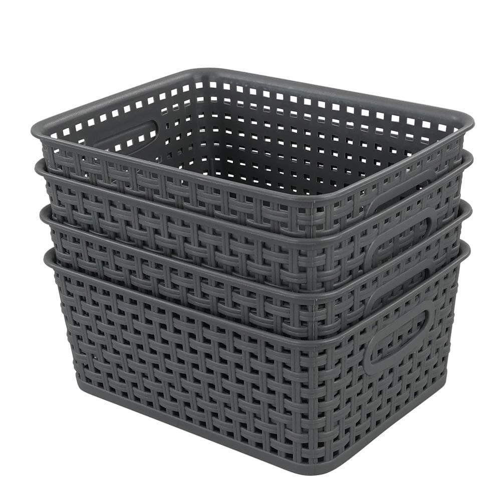 Nicesh 4Pack Gray Plastic Small Storage Baskets 10 x 77 x 4