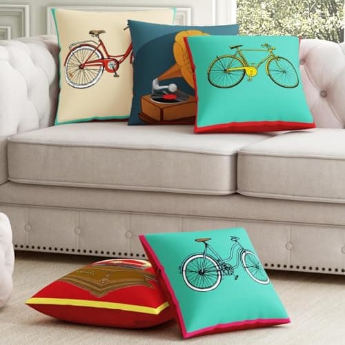 SEJ by Nisha Gupta Cushion Covers 16 Inch x 16 Inch Set of 5 Pcs | Printed Polyester Cushions for Sofa | Decorative Cushion Pillow | Square Pillow Covers for Sofa Living Room
