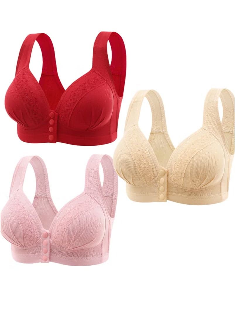 Plus Size Maternity Bra Beautiful Back Breast Lifting Side Breast Set Wire Free Bra 3 Pack