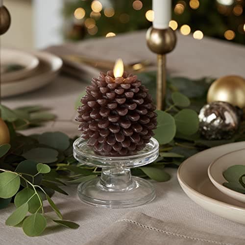 Luminara Pinecone Flameless Candles Chalky Brown Finish Pine Cone Figural Real Wax Unscented LED Candles Battery Operated with Timer Holiday Decoration Table Centerpiece 35 x 4