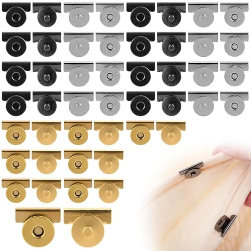 24 Sets Magnetic Snaps Magnetic Buttons Sew On Clasps Snap Fastener Magnets NoSew Closure for Purses Bags Totes Clothes Leather Sewing Craft Dark Gray Gold Silver