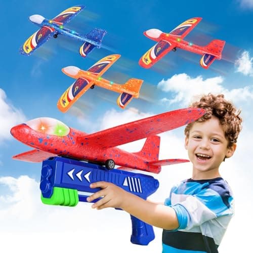 MOROVIK Foam Plane Airplane with Launcher Gun, Aeroplane Gliders, Flying Aircraft, Plane (Blue) (Multi)