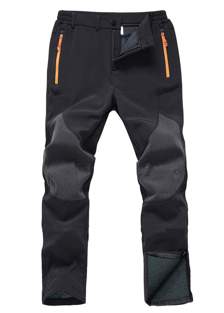 Gash Hao Mens Snow Ski Waterproof Softshell Snowboard Pants Outdoor Hiking Fleece Lined Zipper Bottom Leg 180Black 40W x 30L