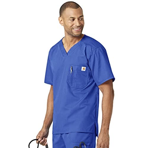 Carhartt Scrubs C15108 Men's Classic Fit Ripstop Bi-Swing Chest Pocket V-Neck Top X-Small Royal Blue