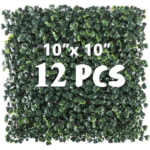 TURF XPRESS 12PCS 10"x 10" Artificial Boxwood Wall Panels, UV-Anti Grass Wall Hedge Plant Panels for Indoor Outdoor Green Wall Decor Ivy Fence Covering Privacy