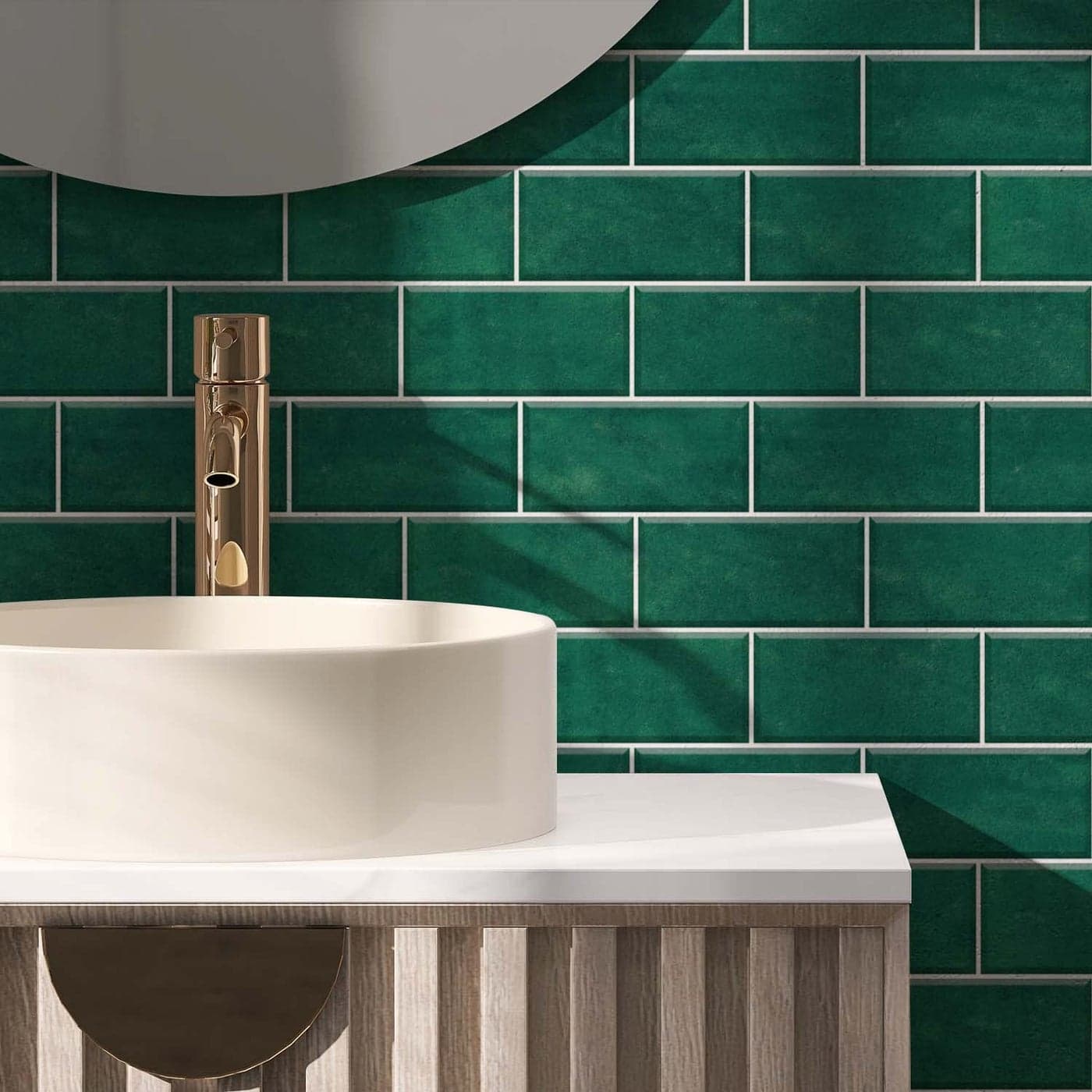 54Pcs Alwayspon Wall Tile Transfers Sticker for Home Decor Peel Stick selfAdhesive splashback Stick On Tile Decals for Living Room Kitchen Bathroom Decor Green Emerald Cement Brick