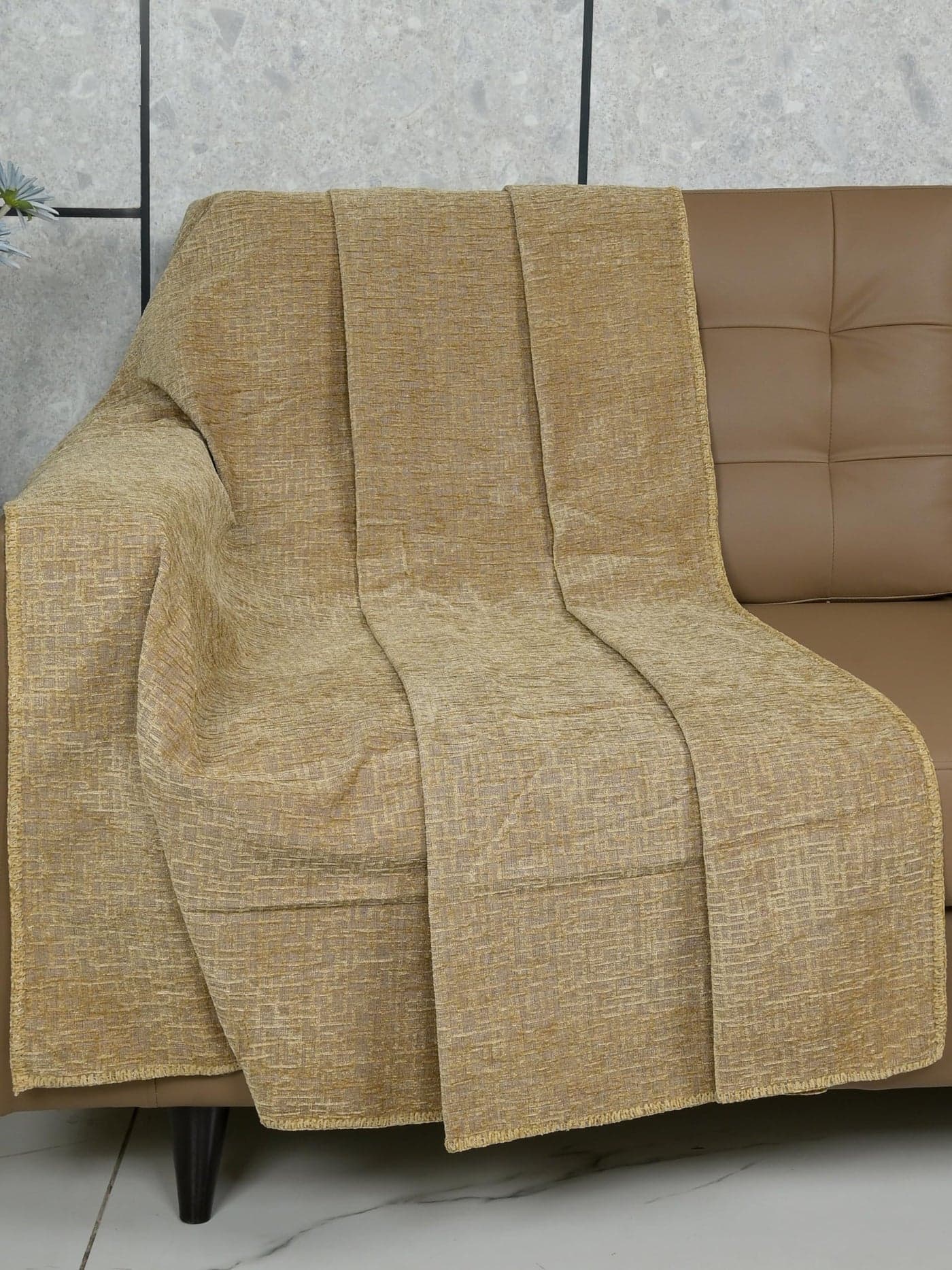 Saral Home Chenille 3 Seater Sofa Cover Throw (Gold, 140x210 cm)
