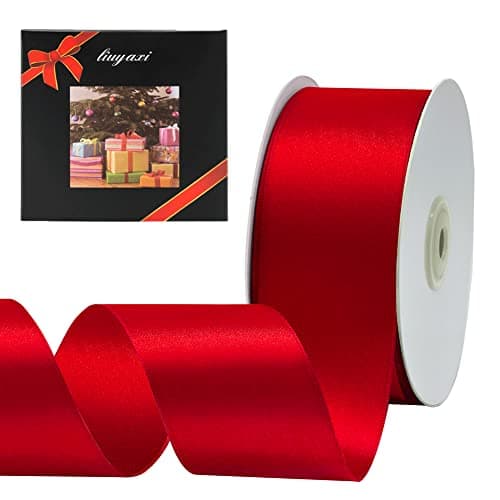 LIUYAXI Red Double Faced Satin Ribbon 2 X 50 Yards Craft Fabric Ribbon for Gift Wrapping Floral Bouquets Wedding Party Decoration