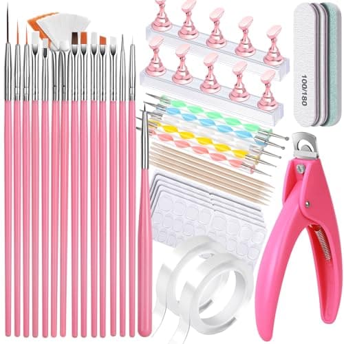 FANDAMEI Nail Art Tools Nail Tools For Nail Art Press On Nail Design Tools Nail Art Kit With Nail Brush Nail Tools Nail Stand Nail Cutters For Nail Tips Acrylic Nail Clippers