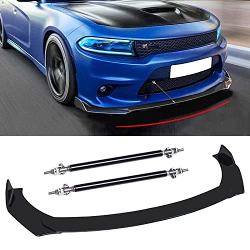 Black Front Bumper Lip Splitter Spoiler + Strut Rods Compatible with Dodge Charger RT SXT SRT 2012-2022