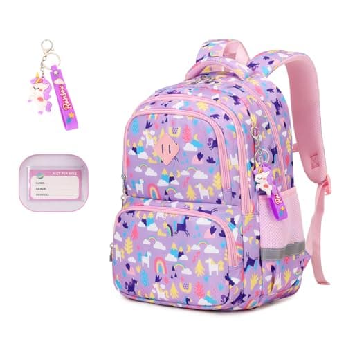 MUSEVOS Kids Backpack Kawaii Printed Girls Bookbags for Preschool Lightweight School Backpack for Primary and Elementary and Kindergarten Waterproof Teen Backpacks PurpleRainbow