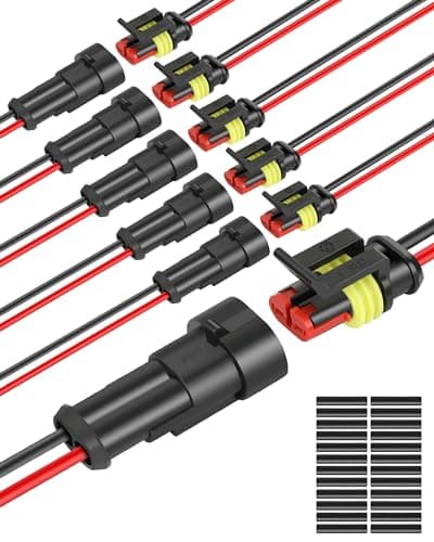 NAOEVO 2 Pin Connector Waterproof 16 AWG 2 Wire Connectors Automotive Electrical Male and Female Plug with Heat Shrink Tubing for Car Truck Boat Wire Connection 6 Kits