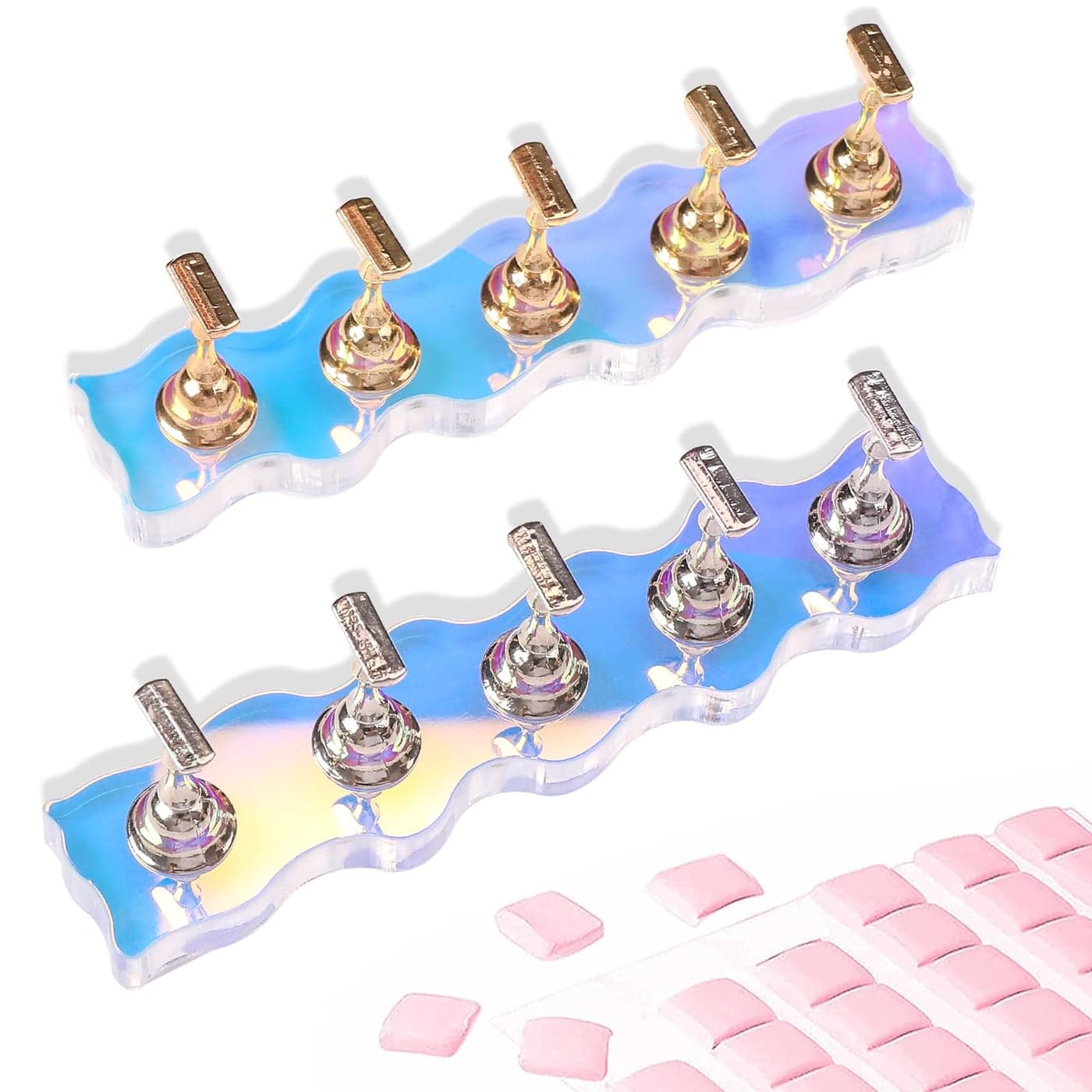 ANGNYA Nail Stand for Press on2 Set Aurora Nail Holder for Painting Nails Press on Nail Stands with 96 Pcs Reusable Sticky Putty for Nail Art Display Home Salon Use