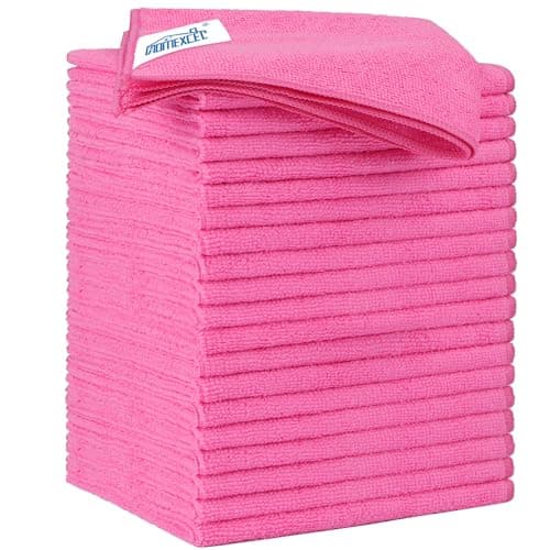 HOMEXCEL Microfiber Cleaning Cloth 20 Pack 115 x 115 Inch Microfiber Towels for Cars Ultra Absorbent Cleaning Rags Lint Free Cleaning Towels for Household Kitchen Window Car Pink