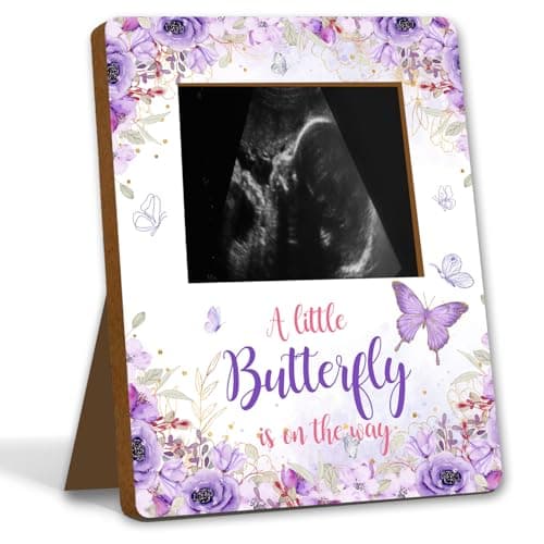 ALodr Butterfly Baby Shower Decorations, Butterfly Baby Shower Sign Picture Frame, Girl Decor for Gender Reveal, Pregnancy Milestone Keepsake, Pregnancy Announcement Sonogram Photo Frames