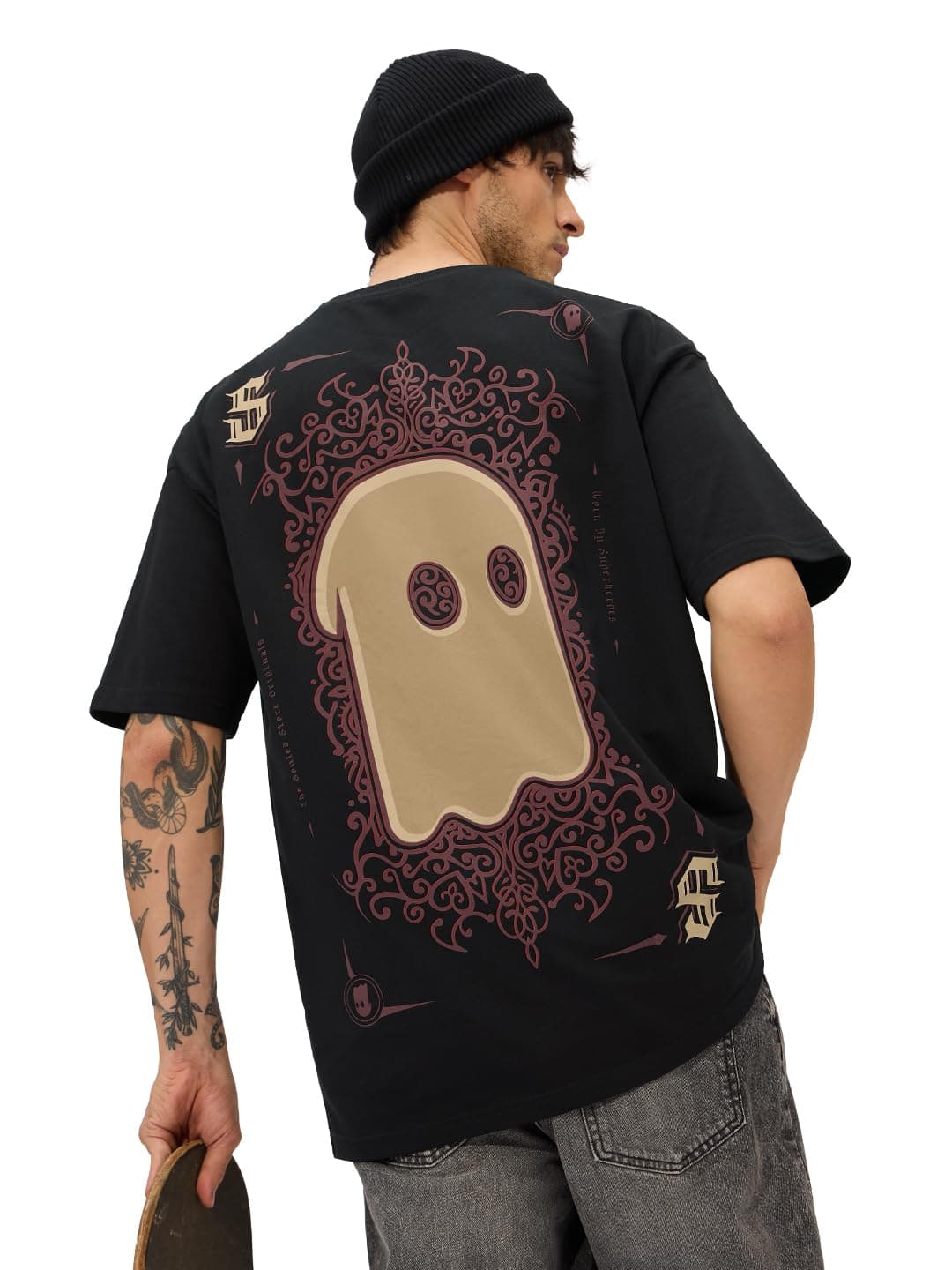 The Souled Store The King Oversized T-Shirt for Men Boys Cotton Casual Half Sleeves Baggy Loose Fit Drop Shoulder Round Neck Black