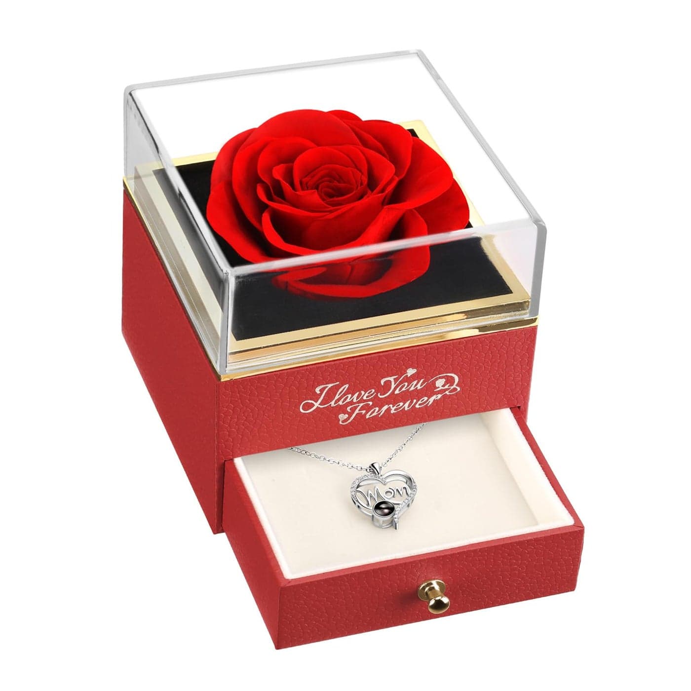 WILDLOVE Preserved Real Red Rose with Mom Necklace Gifts for Mothers Day Christmas Birthday Gifts for Mom Long Lasting Forever Flowers Best Presents for Moms