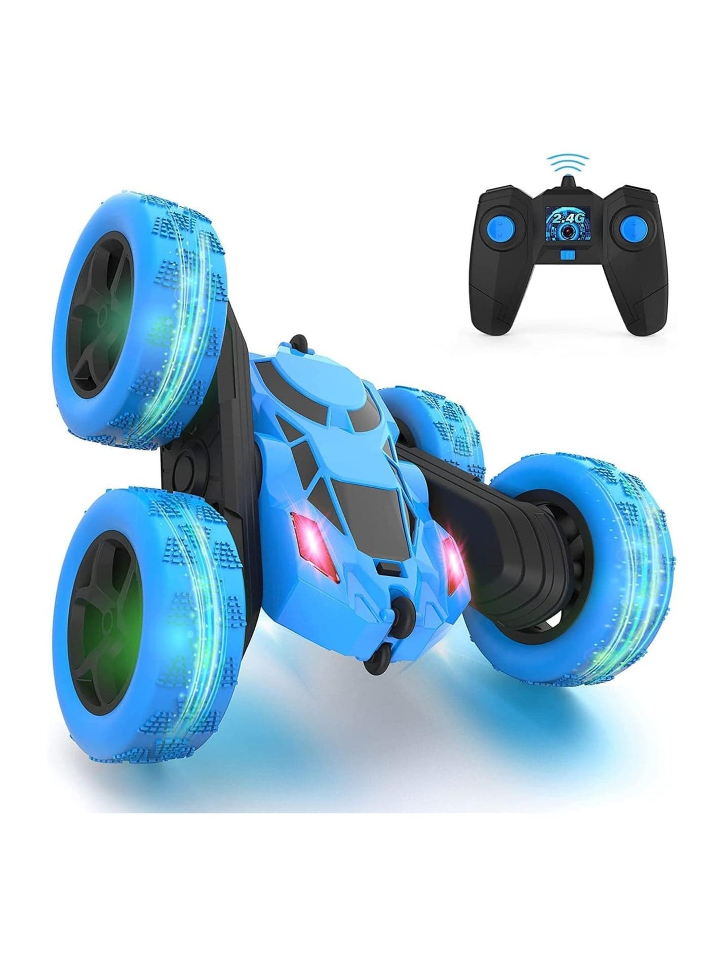 Remote Control Car, RC Cars Stunt Car Toy, 4WD 2.4Ghz Double Sided 360° Rotating RC Car with Headlights, Kids Xmas Toy Cars for Boys/Girls (Blue)