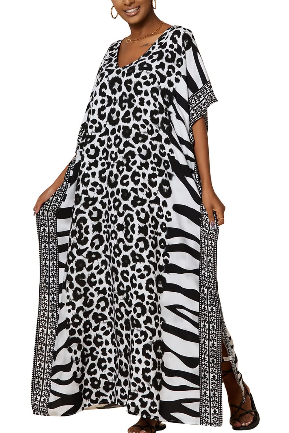 YouKD Women's Summer Kaftan Maxi Bohemian Robes Beach Coverup Dress Long Kimono One Size Gown