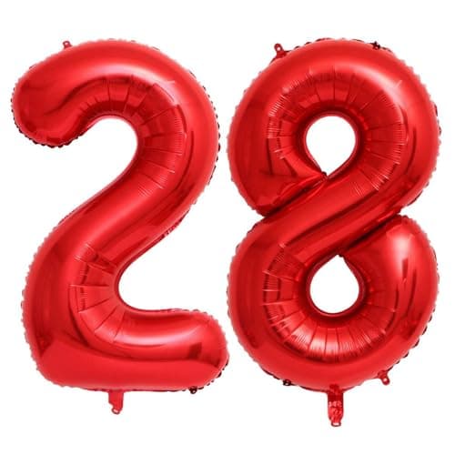 Red 28 Number Balloons 40 Inch Giant Number 28 Balloons Foil Mylar Helium Red Number Balloons for 28th Birthday Party Supplies Anniversary Event Celebration Decorations