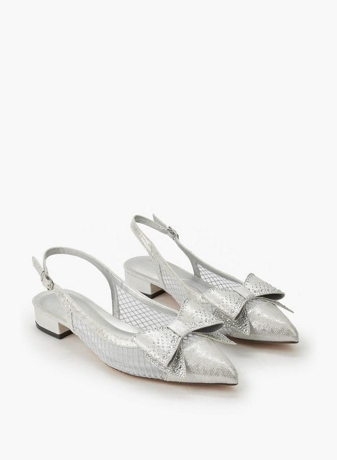 Women Bow Embellished Buckle Closure Pointed Toe Shoes