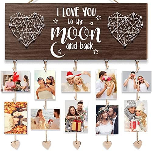 Anniversary Birthday Gifts for Him Boyfriend, Mothers Day Gifts for Girlfriend Her, Romantic Picture Frame Anniversary Wedding Gift for Couples Wife Husband, I Love You to The Moon & Back Photo Holder