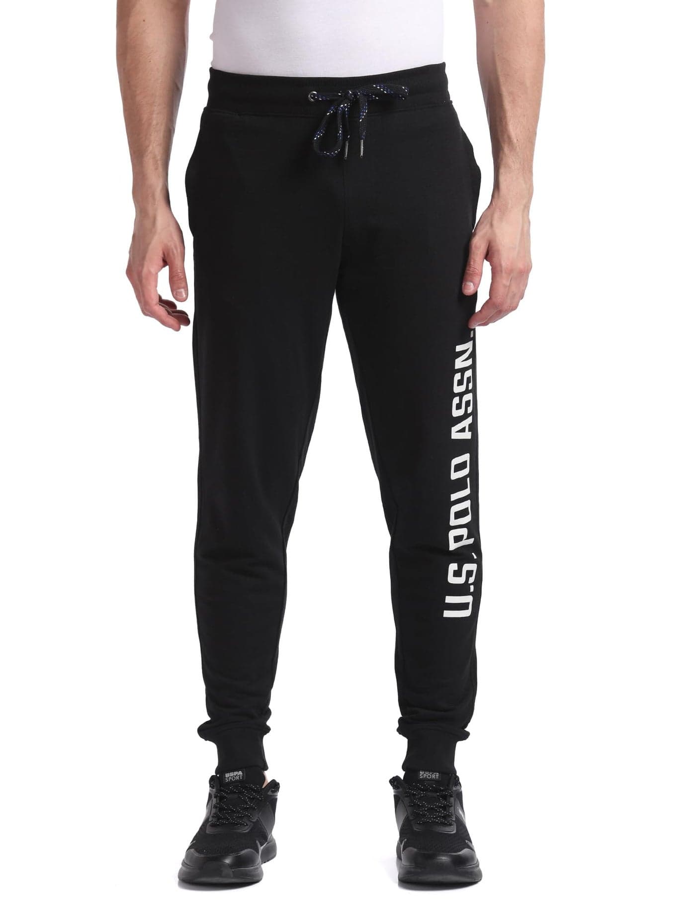 U.S. Polo Assn. Men's I675 Comfort Fit Solid Cotton Poly Joggers Pack of 1 (I675-002-PL_Black_S)