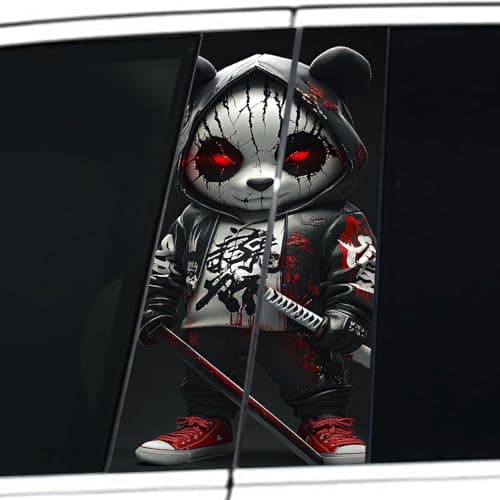 1 Pair Halloween Cars Body Horror Sticker Horror Car Center Pillar DecalsScary Skull Panda Killer Face Peeking Door Window BPillar Decoration 11in1889in Panda Killer