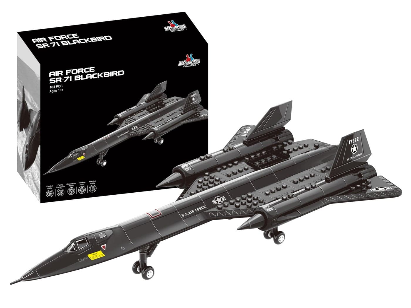 Apostrophe Games SR 71 Blackbird Jet Building Block Set - 184 Pieces - for Kids and Adults - Fits All Building Bricks