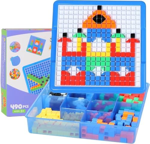 ZOZOPLAY Kids Mosaic Puzzle490Pcs Building BlocksEducational Kit with 6 Assembly DrawingSTEM Toys for 3 Year OldSmall Cube