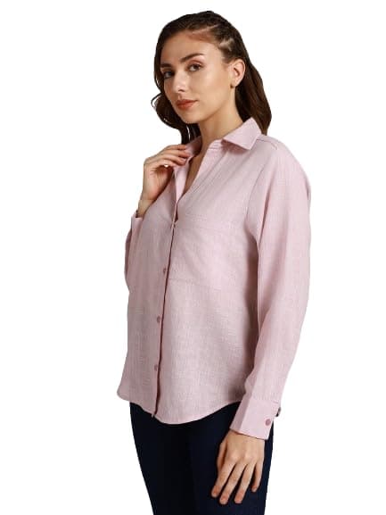 HIGH STAR Women's Cotton Oversized Fit Shirt (HSWSHW23509_PN_Pink, Medium