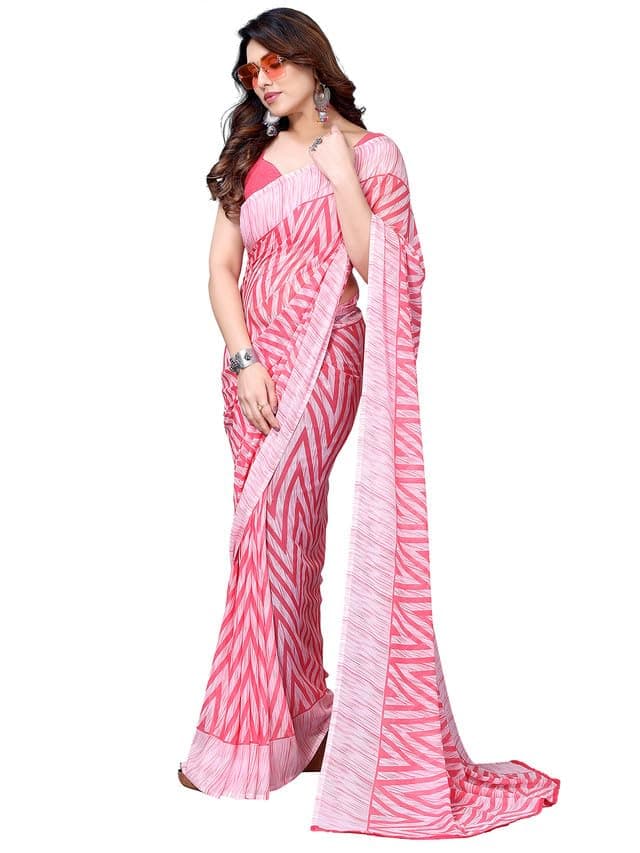 SIRIL Women's Geometric Printed Georgette Saree with Unstitched Blouse Piece (3201S2294_Pink)