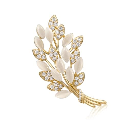 Venzina® Crystal Opal Saree Brooch for Women Girls Rhinestone Brooches Elegant Golden Alloy Lapel Pin Brooch for Suit, Dress, Scarf, Shawl Jewelry Gift