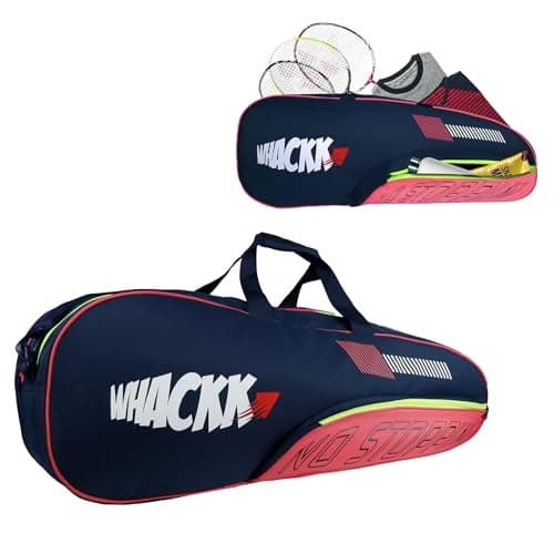 WHACKK Rally Pink Navy |Unisex Lightwieght Stylish Tennis Badminton Squash Shuttle Equipment Kit Cover Bag |2 Spacious Compartments|Backpack & Duffel |Easy Access Pocket |Racket Tennis-4 Badminton-6