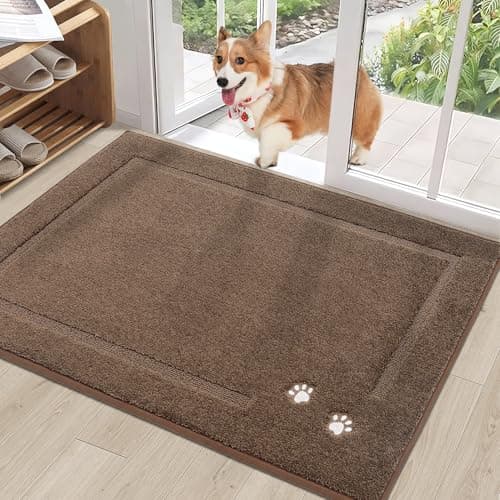 BEQHAUSE Dog Door Mat for Muddy Paws 32x48 Dirt Trapper Absorbent Doormat Non Slip Entryway Rugs Washable Stain Resistant Welcome Floor Mat Soft LowProfile for Front Back Door Brown