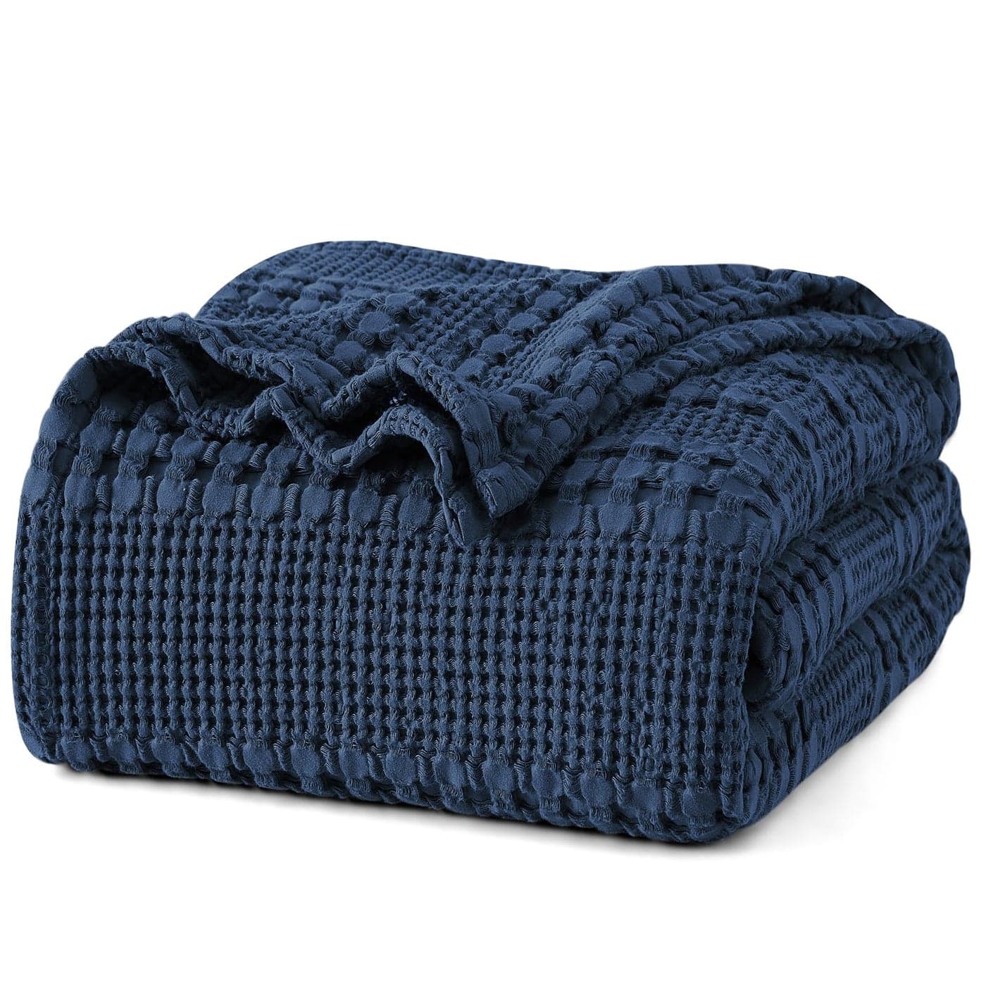 PHF 100 Cotton Waffle Weave Blanket King Size Soft Lightweight Breathable Cozy Summer Blankets for Bed Luxury Aesthetic Woven Bedding for Home Decor 108x90 Bright Navy Blue