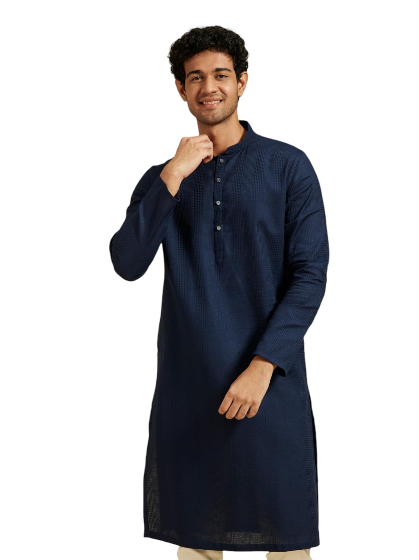 DIWAS BY MANYAVAR Men's Cotton Textured Kurta (Dark Blue,XXL)