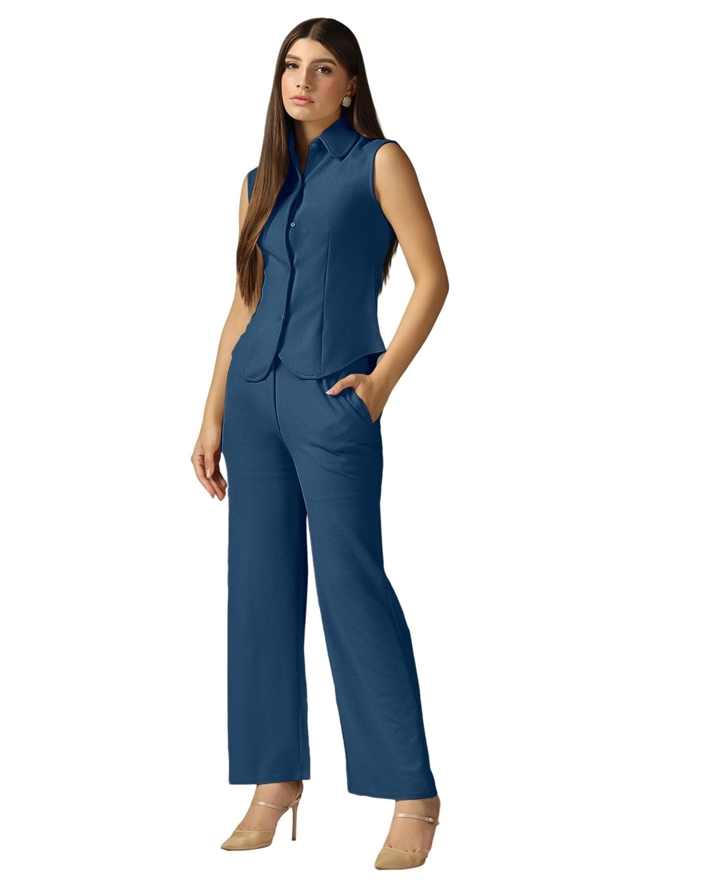 Selvia Women's Tops and Trouser Co ord Set| Lycra Dress for Woman Stylish (870CTK12863N-S_Blue)