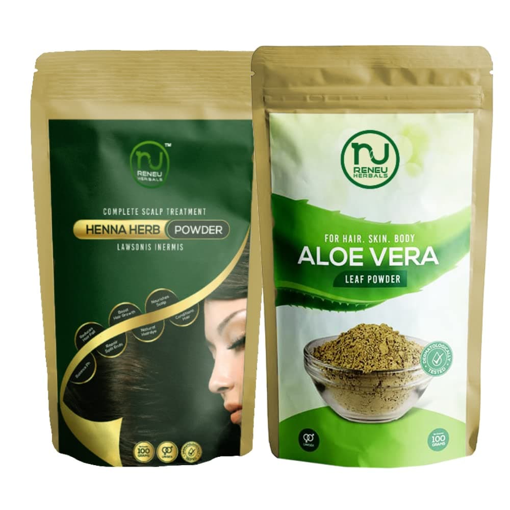 Reneu Herbals Natural Henna Aloe Vera Powder For Hair Organic Henna Mehndi Powder For Hair Growth Shine Combo Pack Of 2200 GM