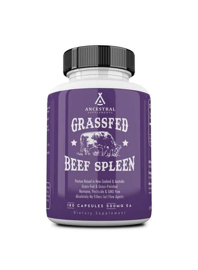 Grass Fed Beef Spleen Supplement, 3000mg Spleen Support Formula Promotes Immune, Iron, and Allergy Health, Non-GMO, 180 Capsules