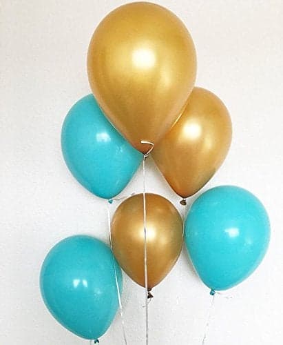 HK balloons® Pack of 100 Aqua Blue & Gold Balloon Birthday Balloons (Aqua Blue & Gold)