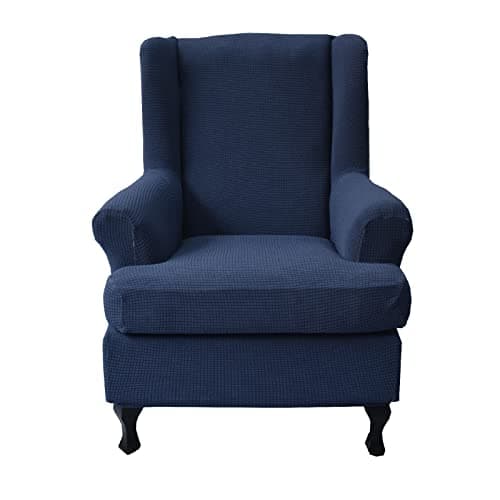 KRFOONN Wingback Chair Covers Slipcovers 2 Piece Stretch Wing Chair Covers Spandex Slipcovers Wingback Sofa Cover Armchair Covers Non-Slip Furniture Protector for Living Room Wingback Chairs, 02