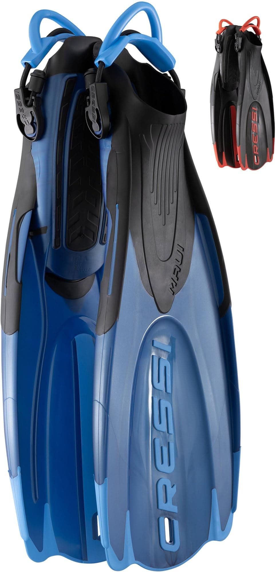 Cressi Maui Short Adjustable Open Heel Fins, Blue/Azure, L/XL