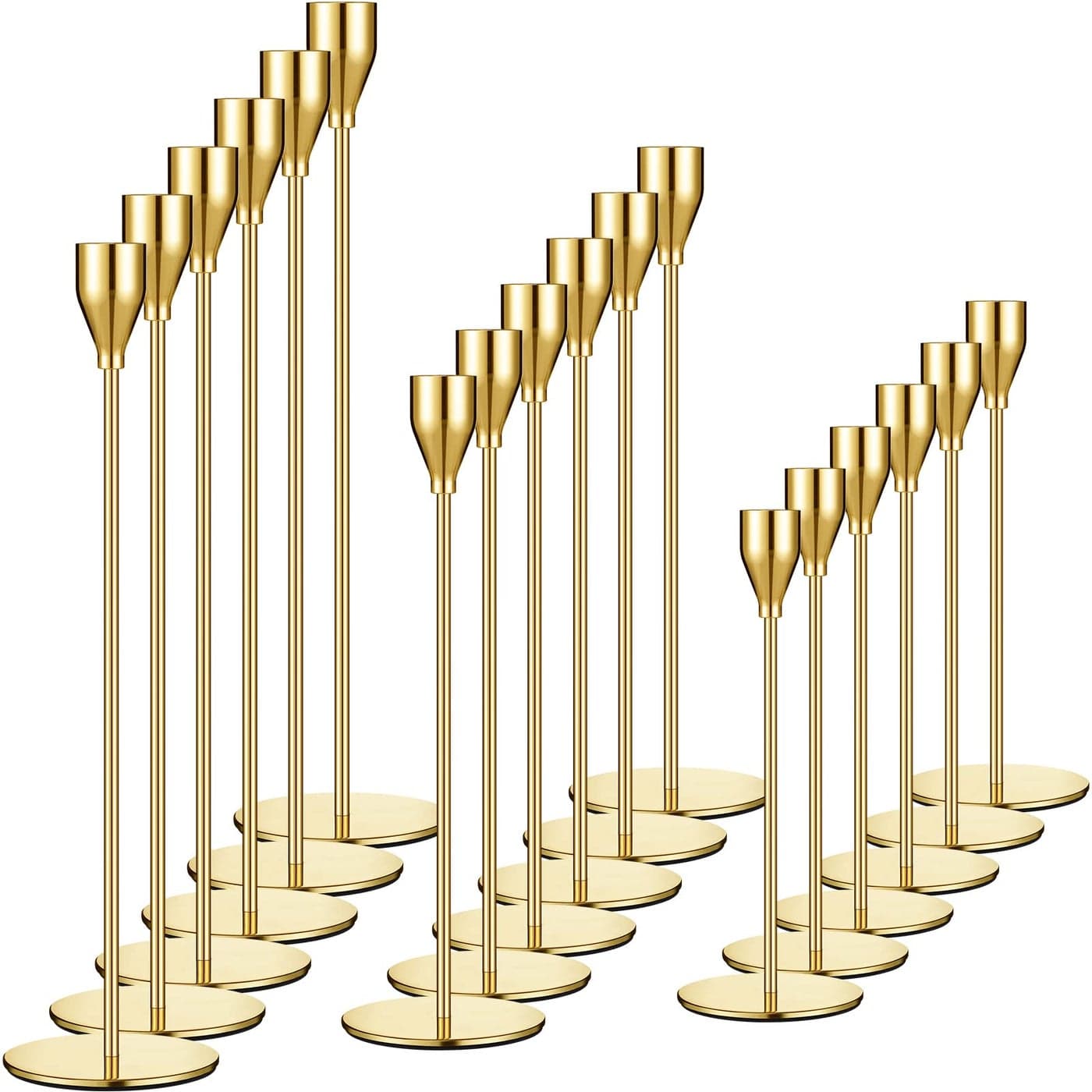 Set of 18 Tall Candlestick Holders Thin Metal Taper Candle Holders for Table Centerpiece Modern Decorative Pillar Candle Sticks Stand for Home Wedding Christmas DecorationGold