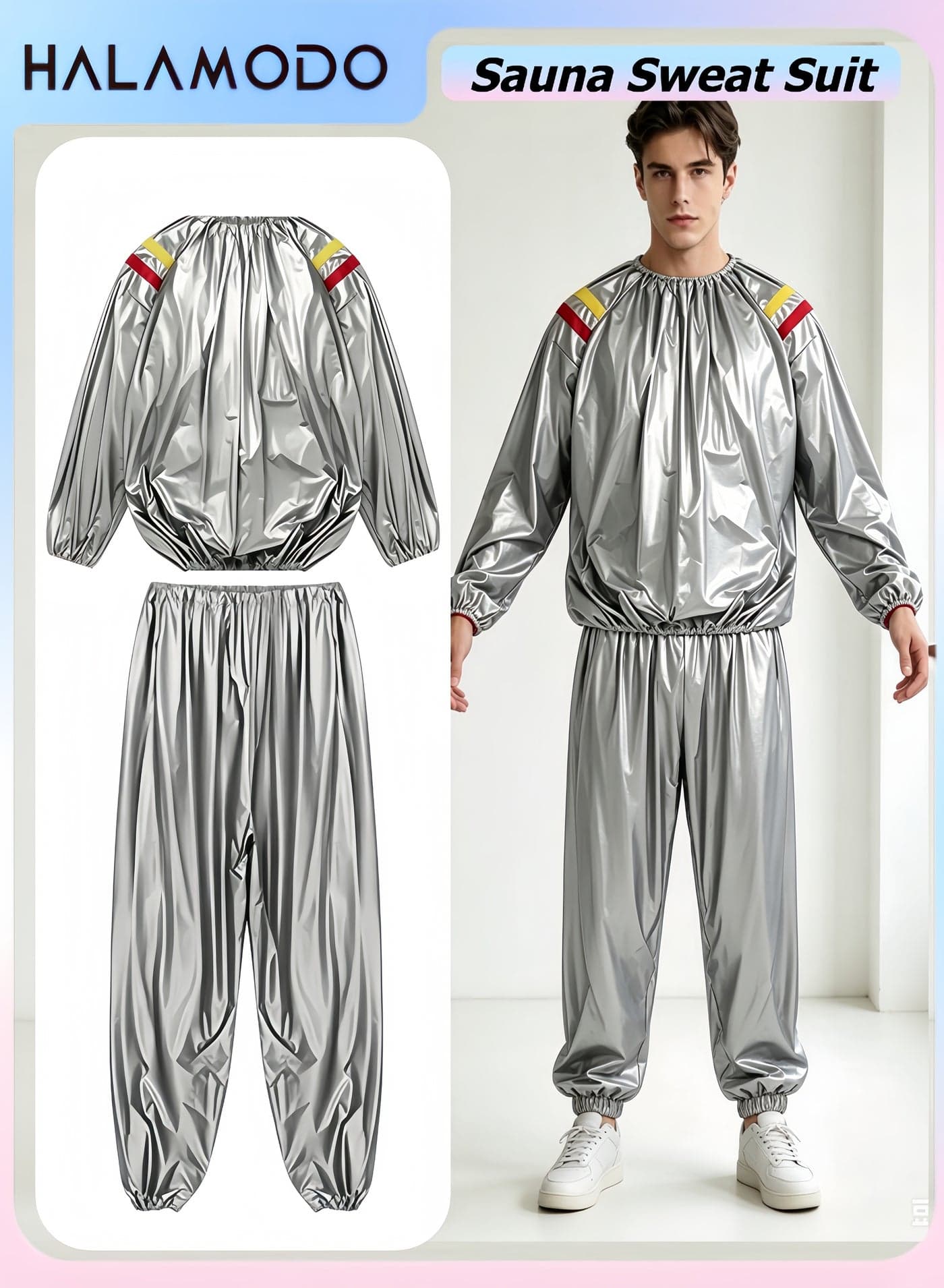 Sauna Sweat Suit Exercise Weight Loss Gym Fitness Workout Anti-Rip Heavy Duty Full-Zip Sauna Suit Fitness Exercise Gym Top Pant for Men Women