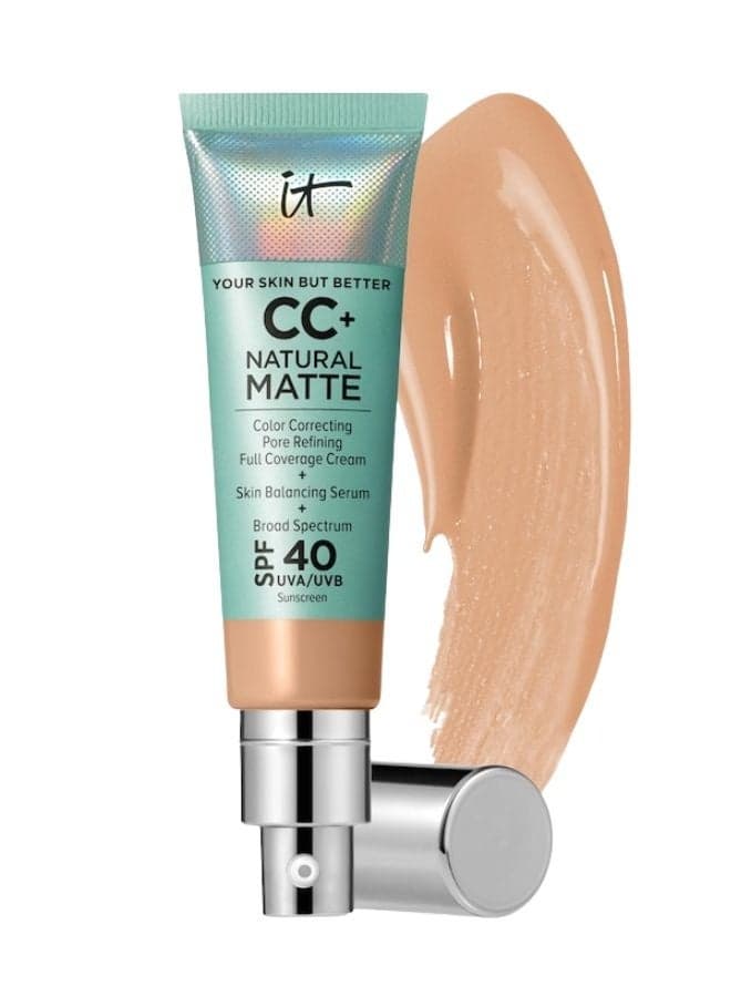 IT Cosmetics CC+ Cream Natural Matte Foundation with SPF 40 Neutral Medium Shade – Full Coverage Makeup & Sunscreen 32 mL